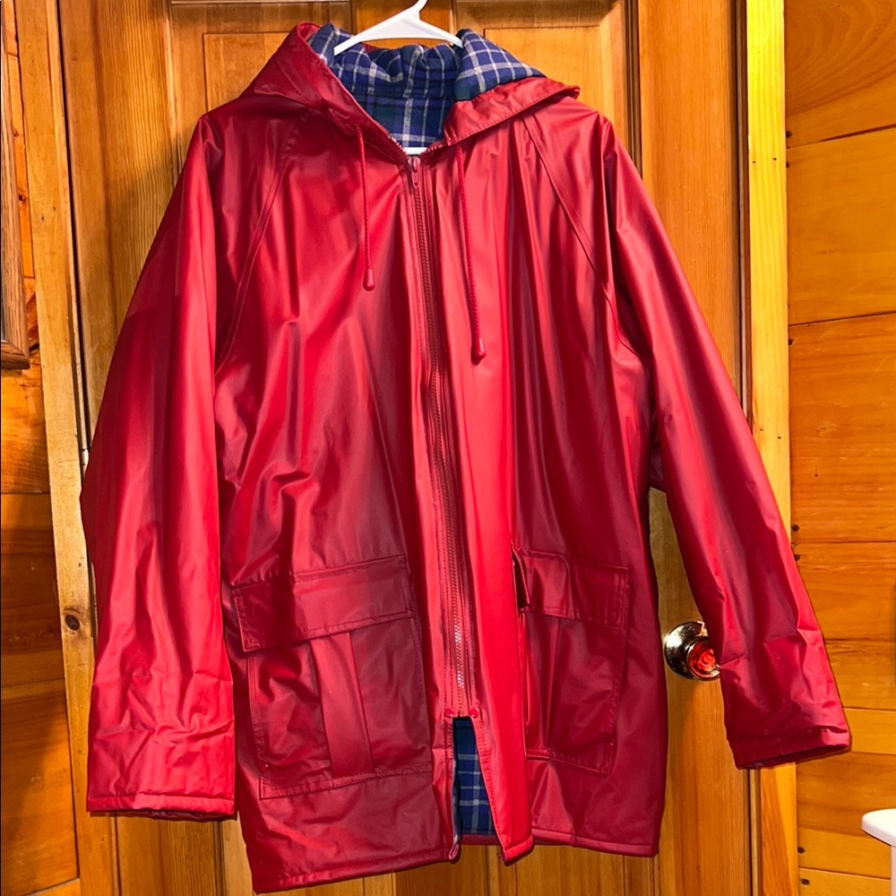 Vintage Red and Flannel Hooded rain Jacket